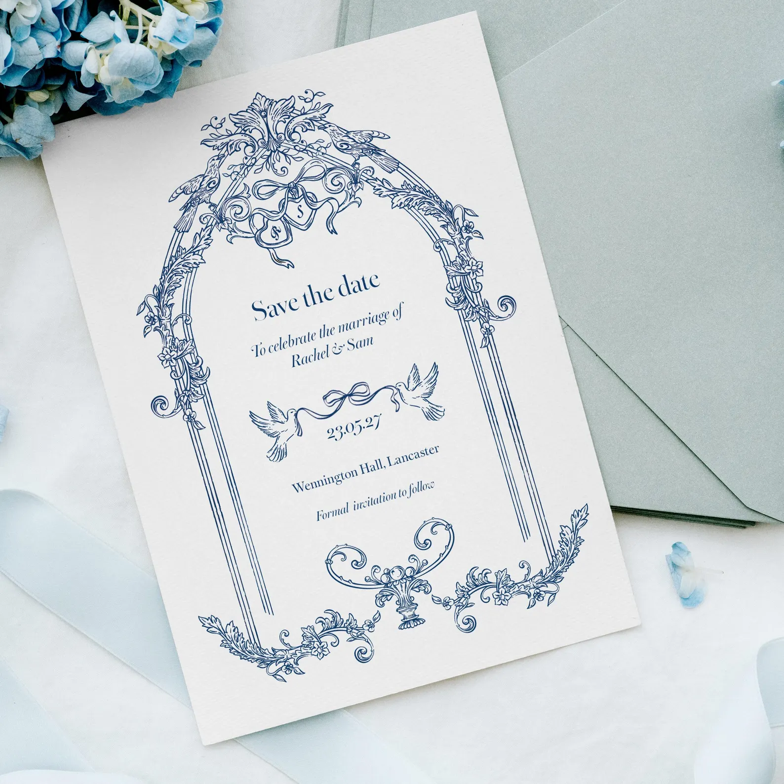 personalised save the date wedding cards Barque Regency Era Textured Invites