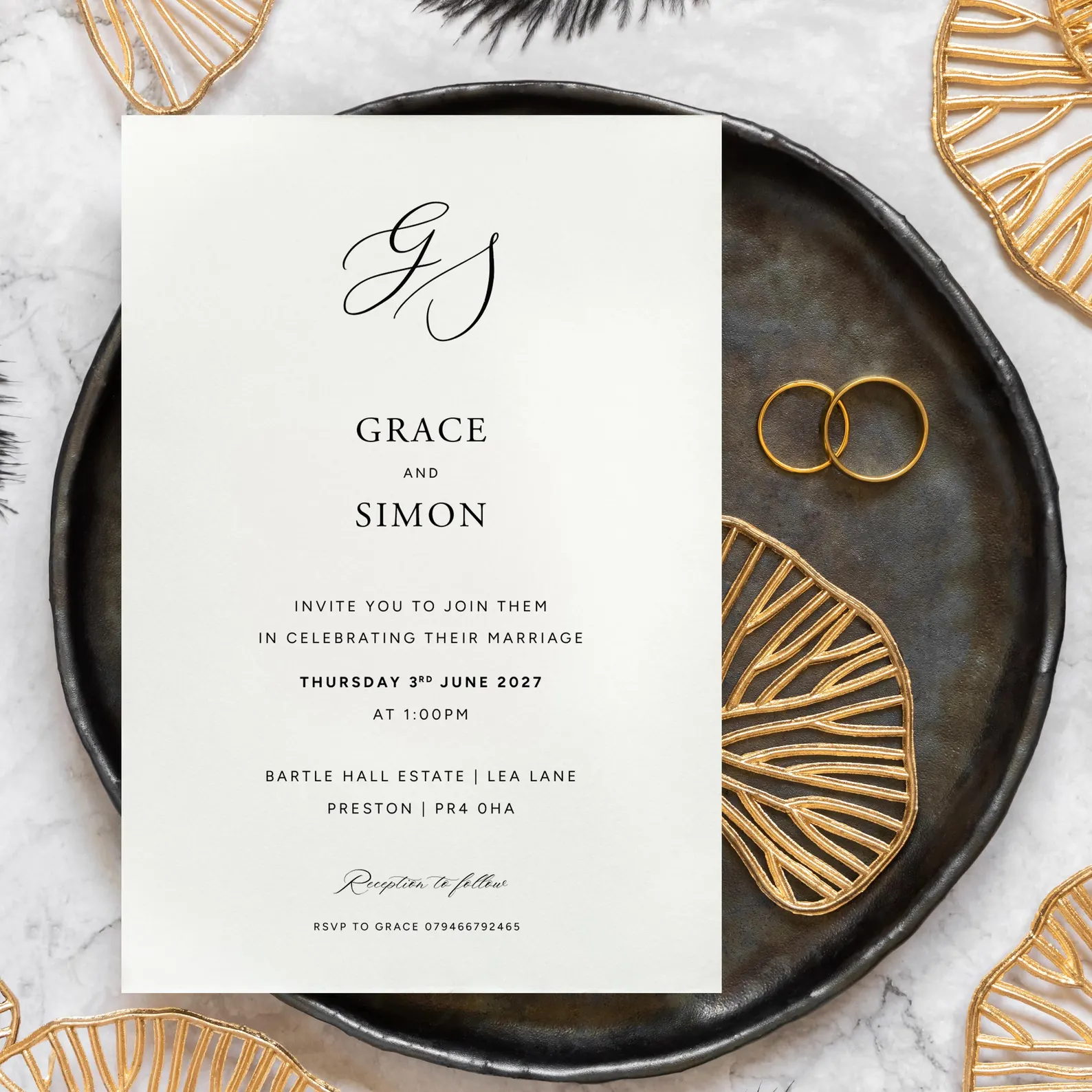 wedding invite with couples initials monogram style