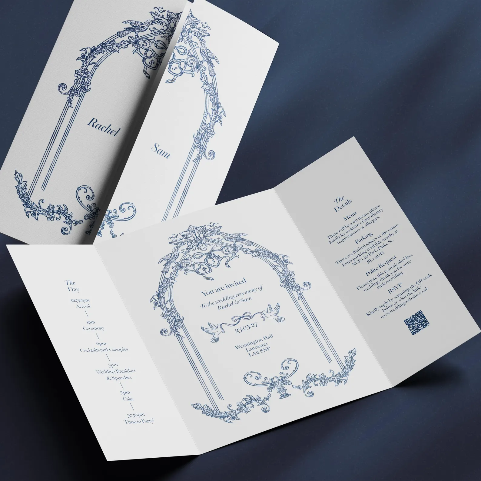 regency style wedding invitation, folded