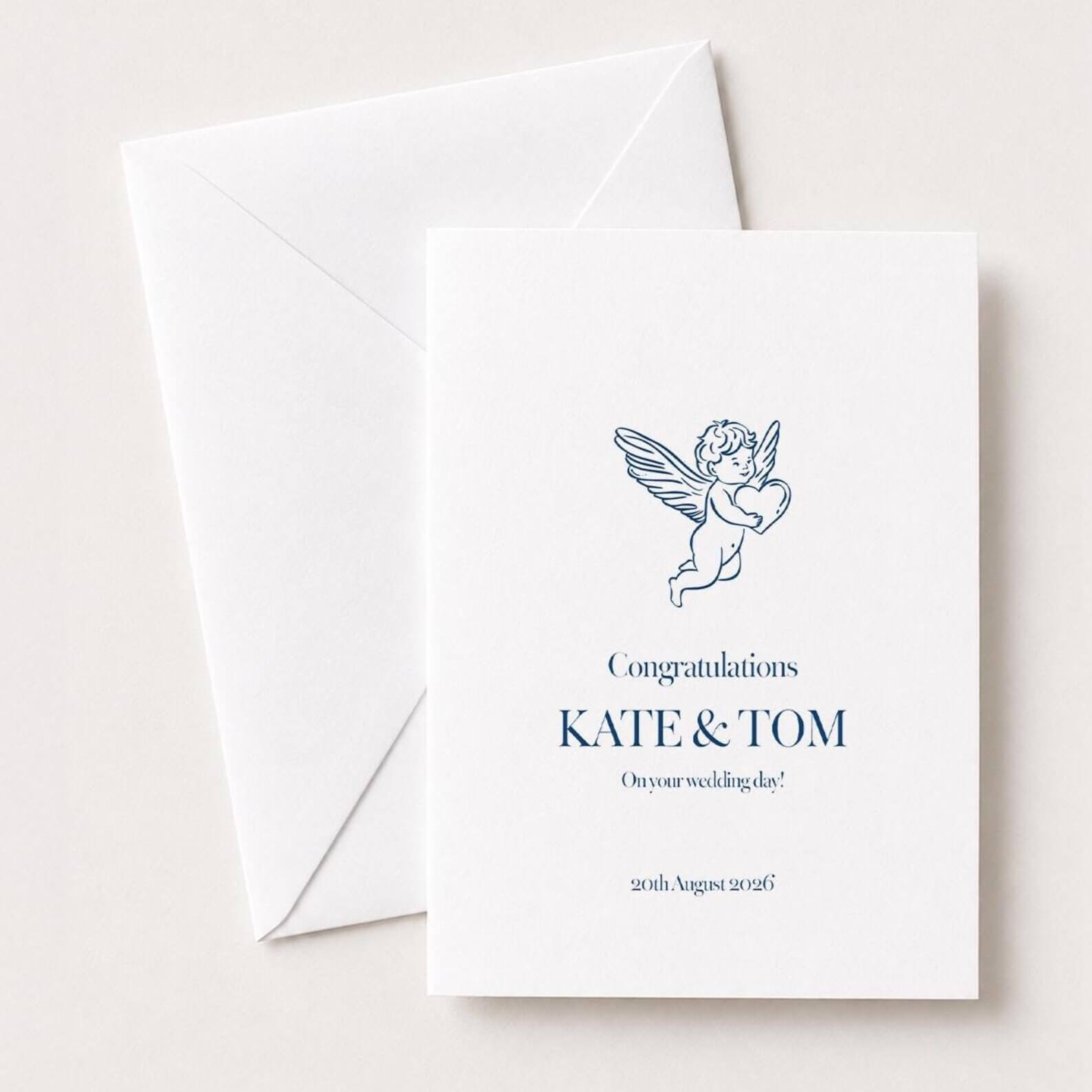 personalised wedding congratulations card with cute cupid design