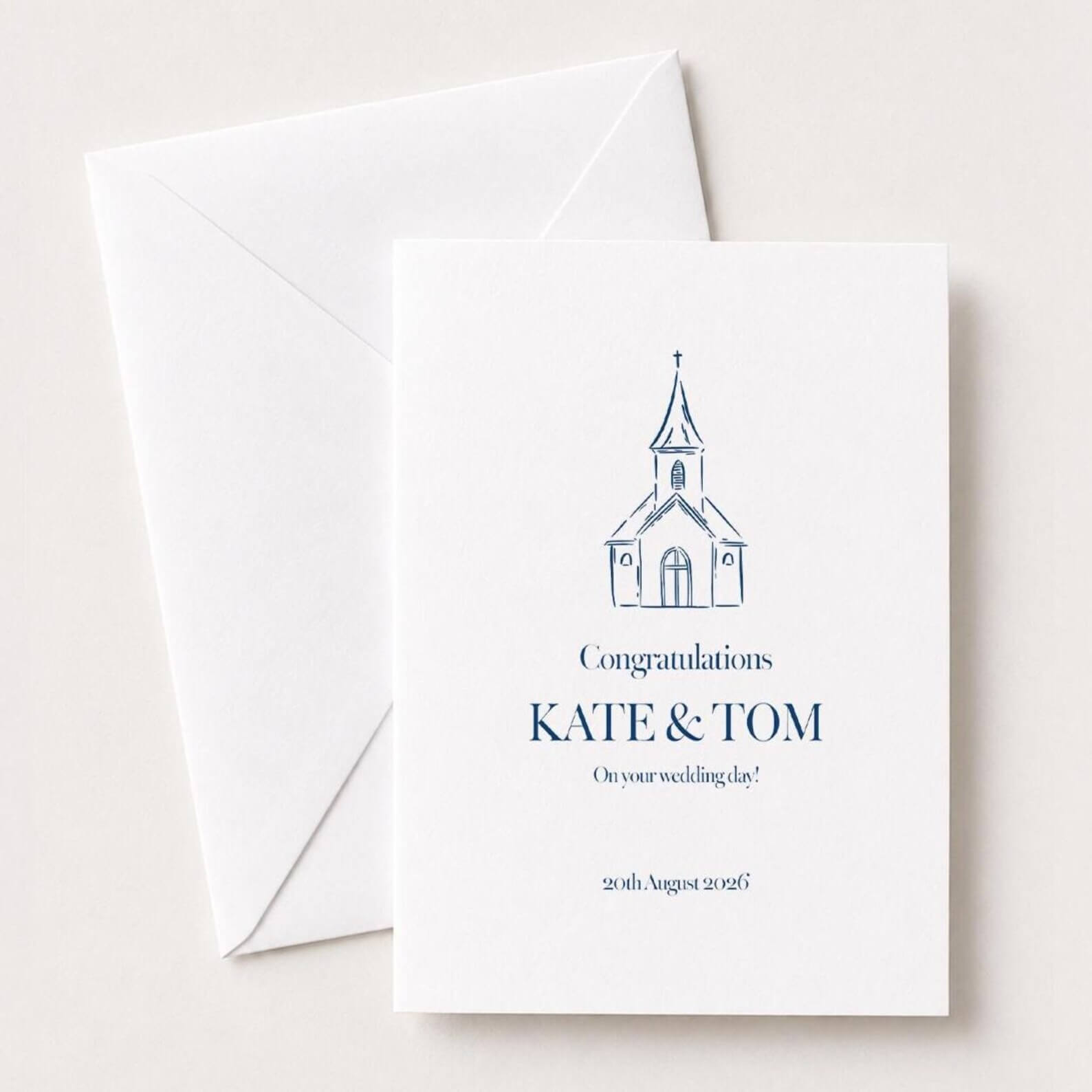wedding congratulations card with wedding church illustration